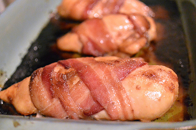 bacon wrapped brown sugar glazed chicken