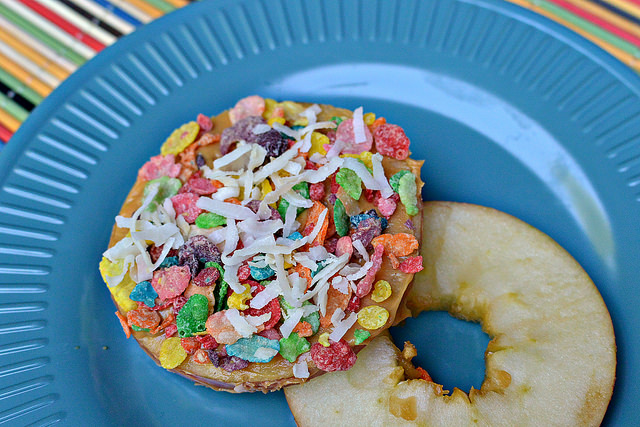fruity pebbles apple and peanut butter stacks